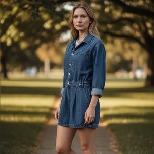 Universal Thread Denim Long Sleeves Jumpsuit Romper Shorts